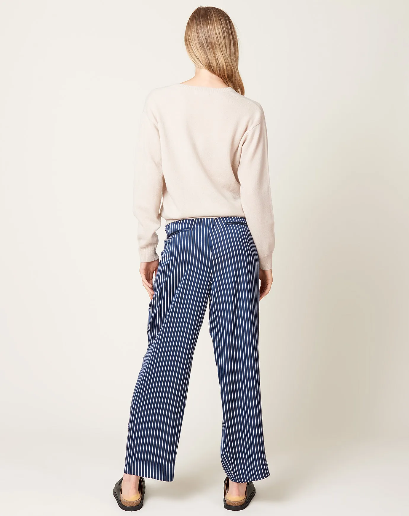 Drawstring Pleat Front Pant in Midnight Stripe