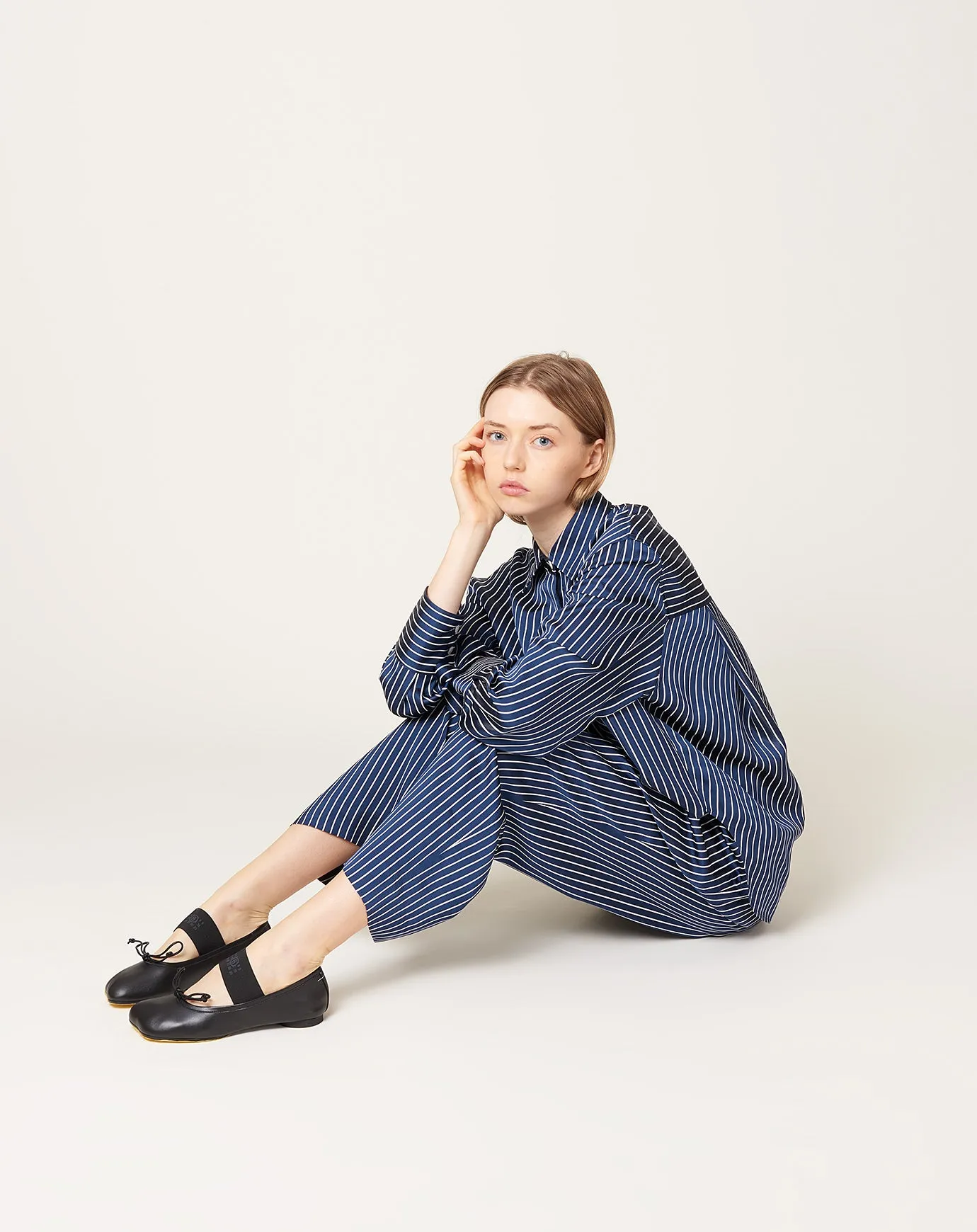 Drawstring Pleat Front Pant in Midnight Stripe