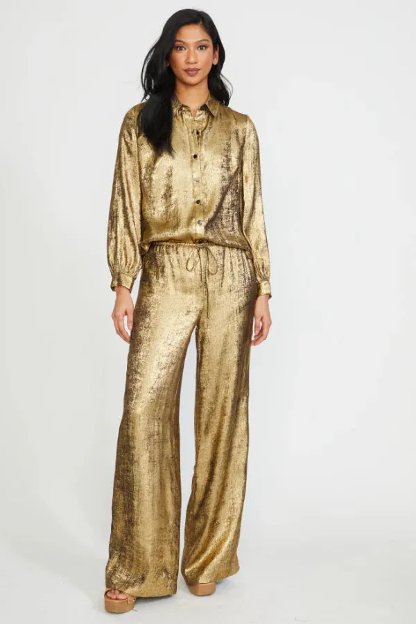 Drawstring Waist Wide Leg Pant - Gold