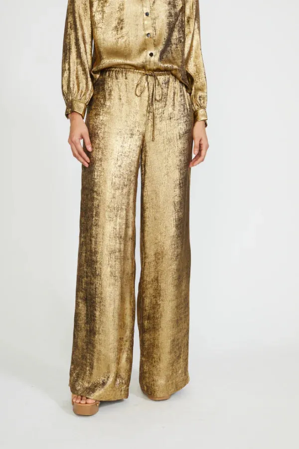 Drawstring Waist Wide Leg Pant - Gold