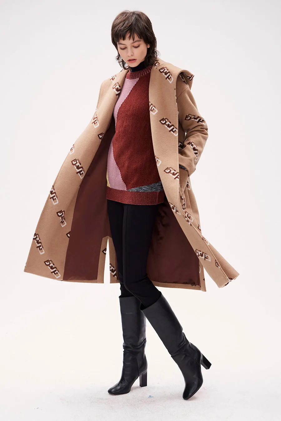 Dvf Eunice Coat in Dvf Logo Camel