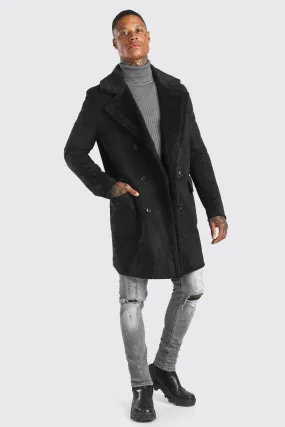 Faux Suede Borg Lined Overcoat | boohooMAN UK