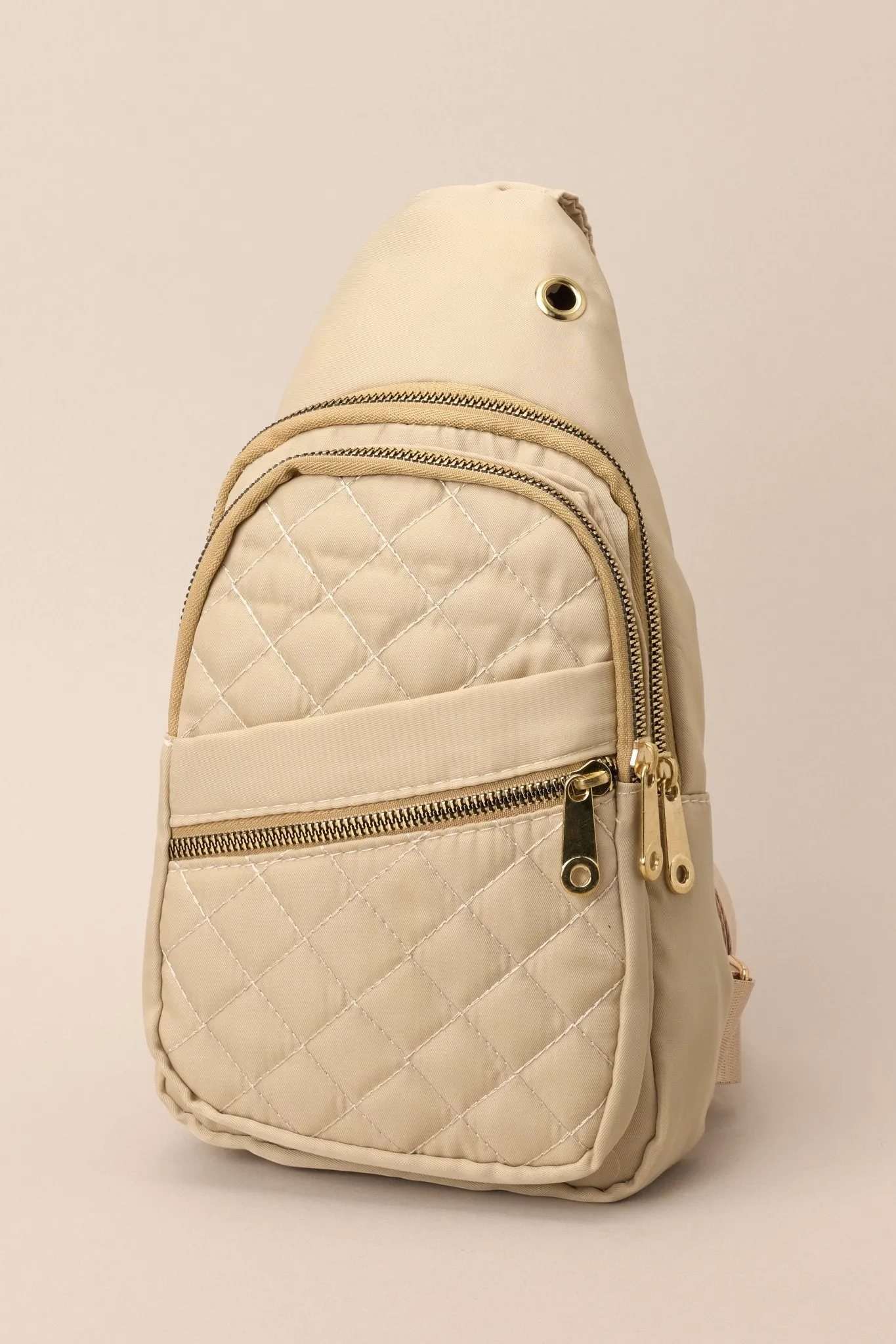 First In Line Beige Quilted Sling Bag