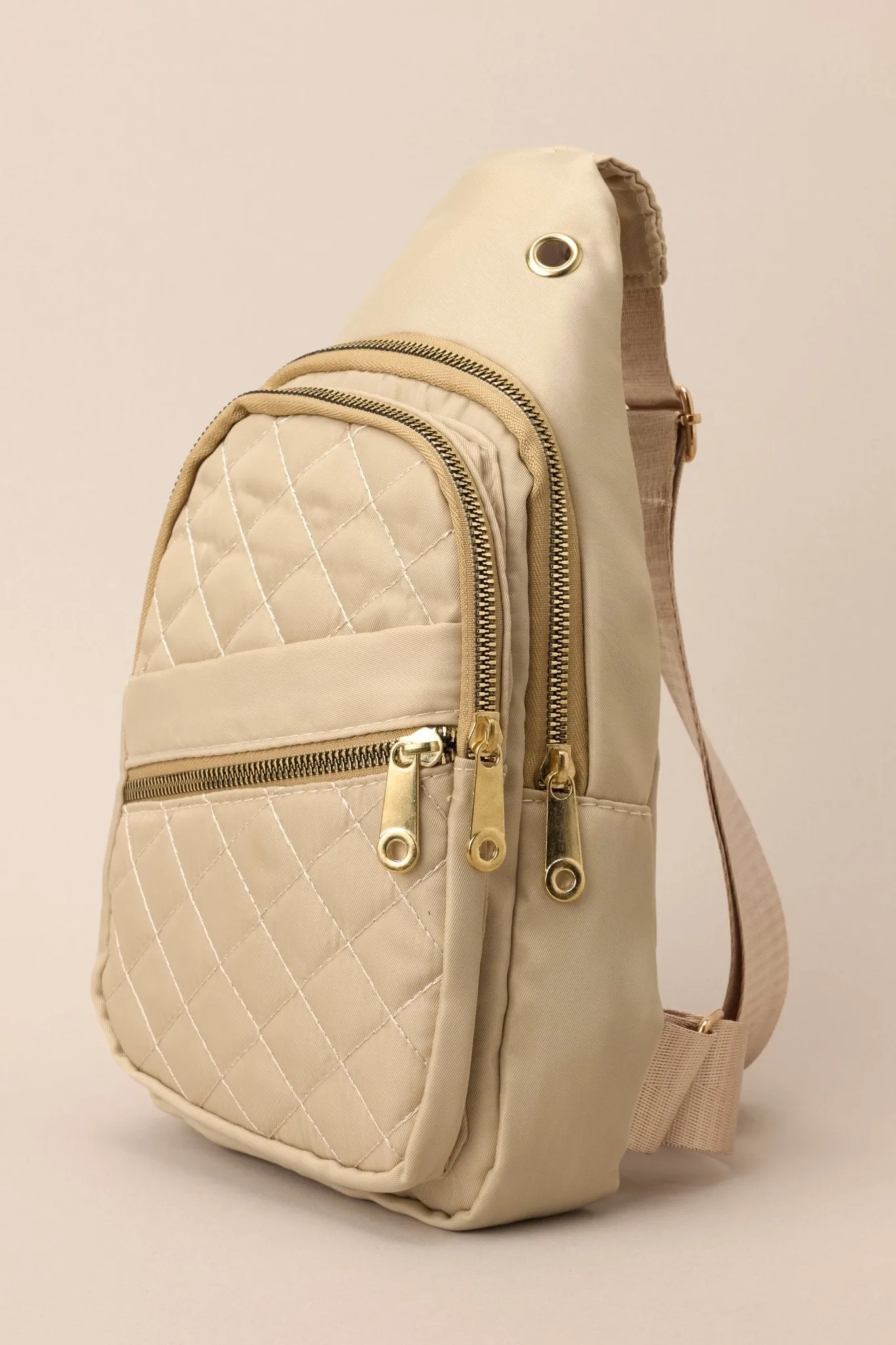 First In Line Beige Quilted Sling Bag