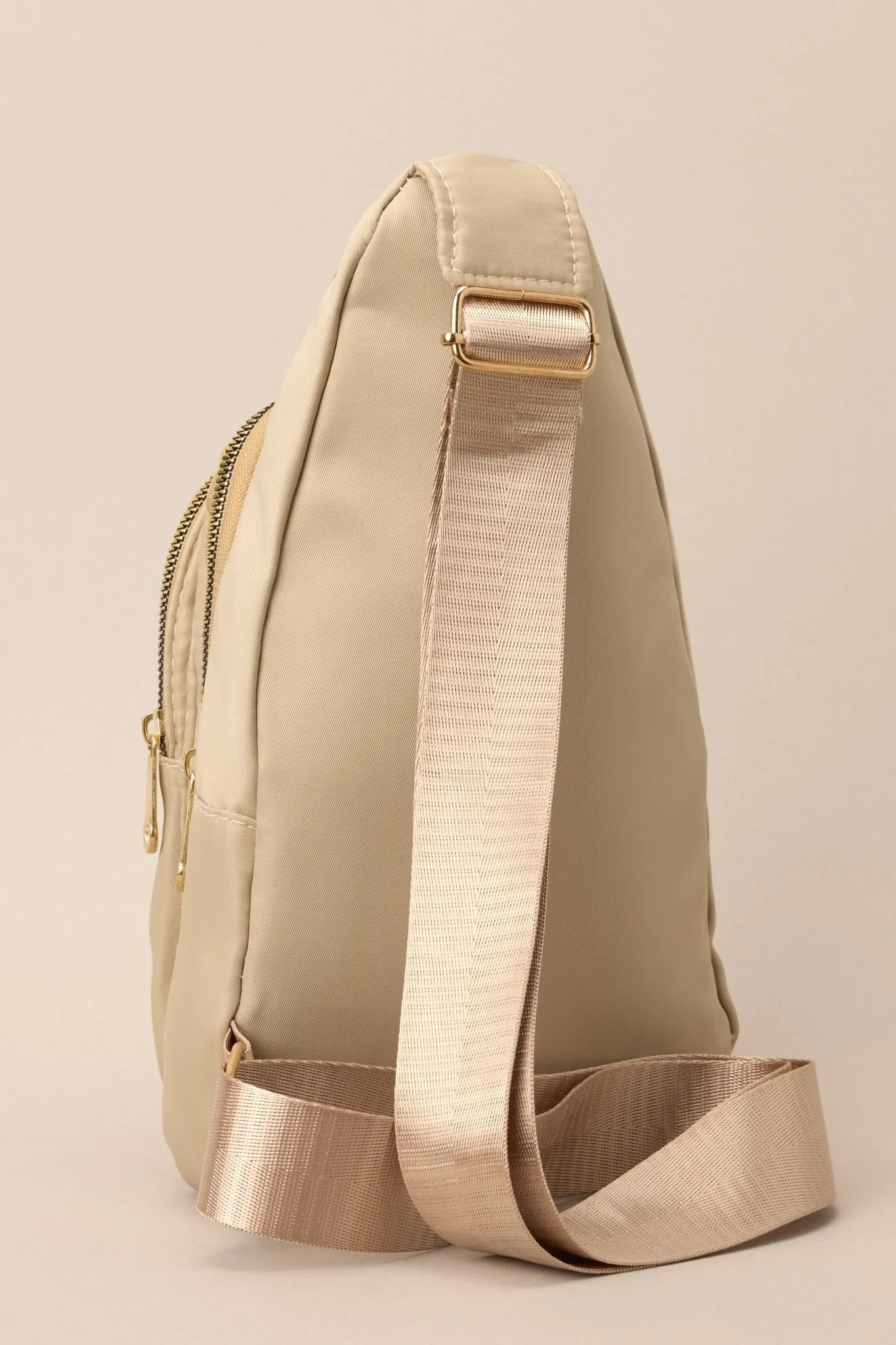 First In Line Beige Quilted Sling Bag