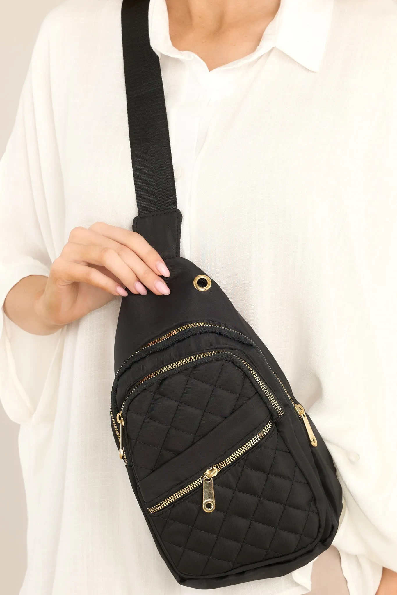 First In Line Black Quilted Sling Bag