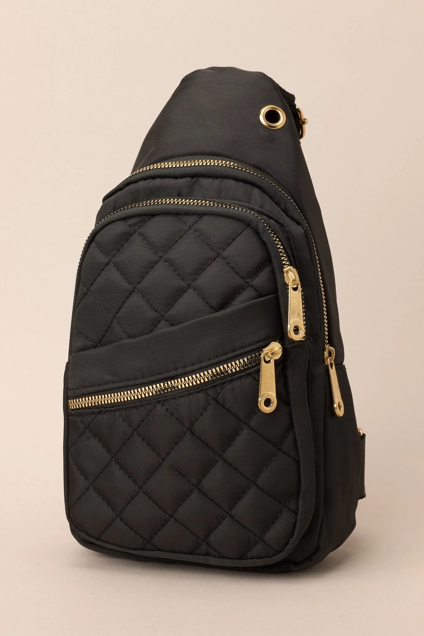 First In Line Black Quilted Sling Bag