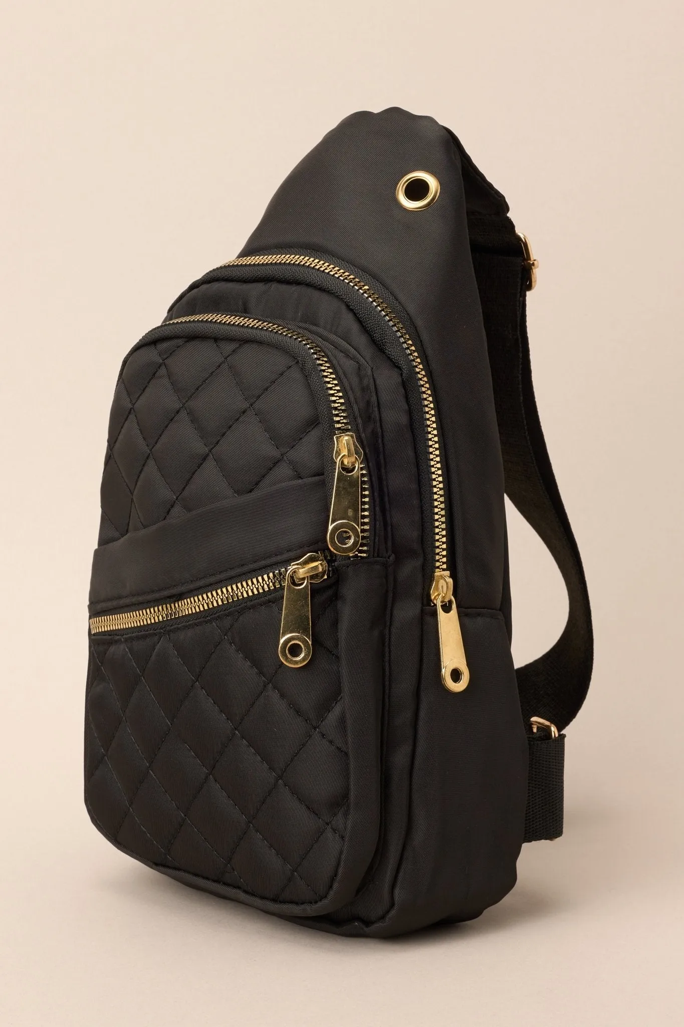 First In Line Black Quilted Sling Bag