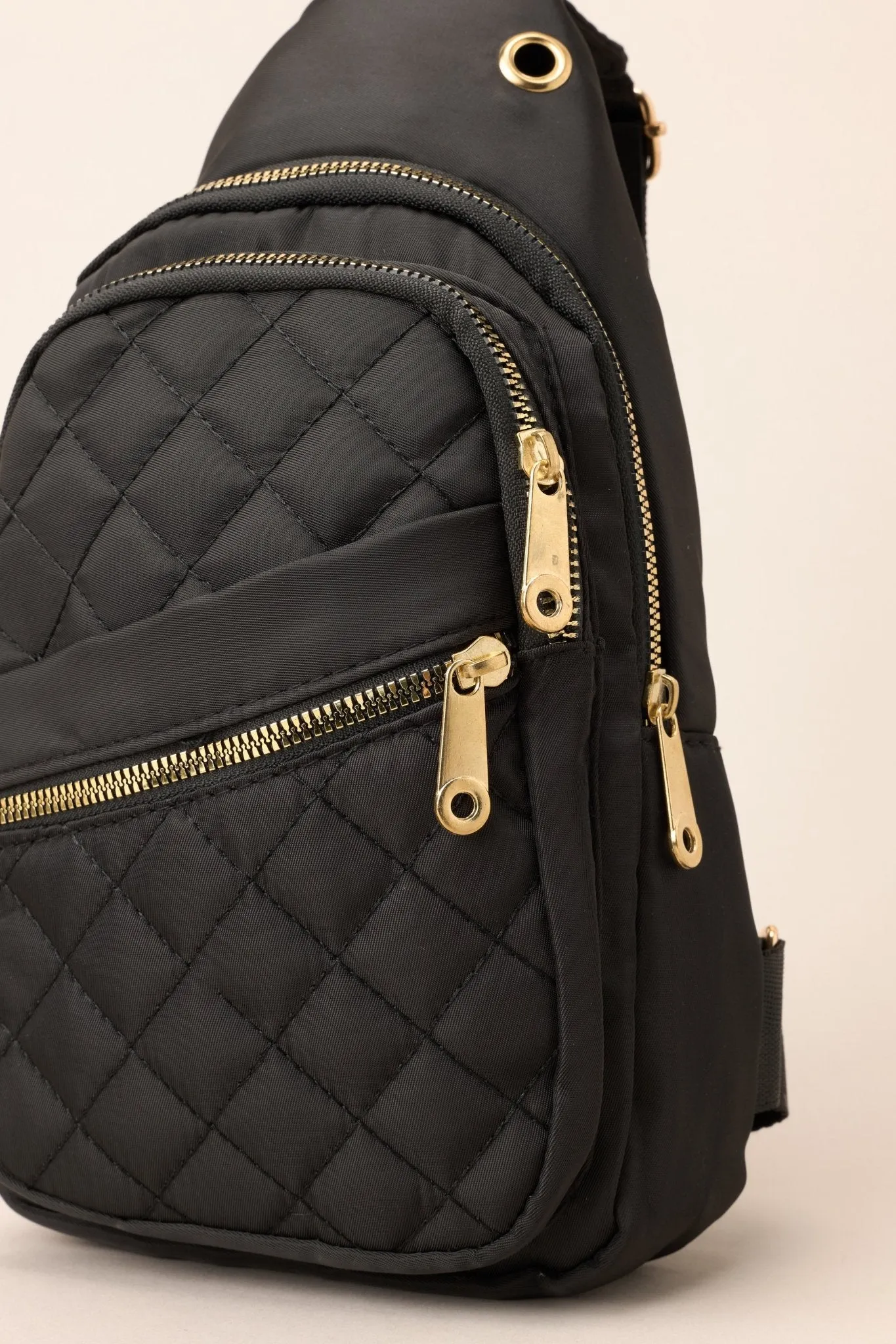 First In Line Black Quilted Sling Bag