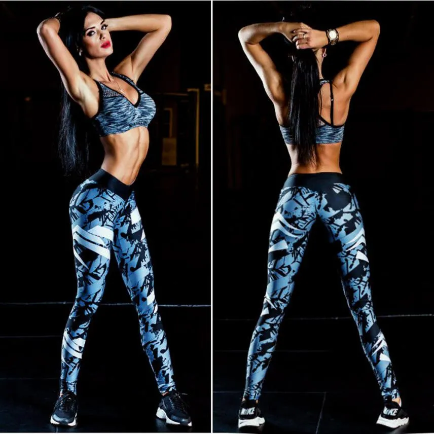 Fitness Feminino Workout Leggings Ela Slim Printed Stretch Pants Casual Sweatpants Legging Cintura Alta#1521 SM6