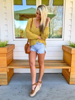 Free People Mustard Open Knit Sweater- Size S (sold out online)