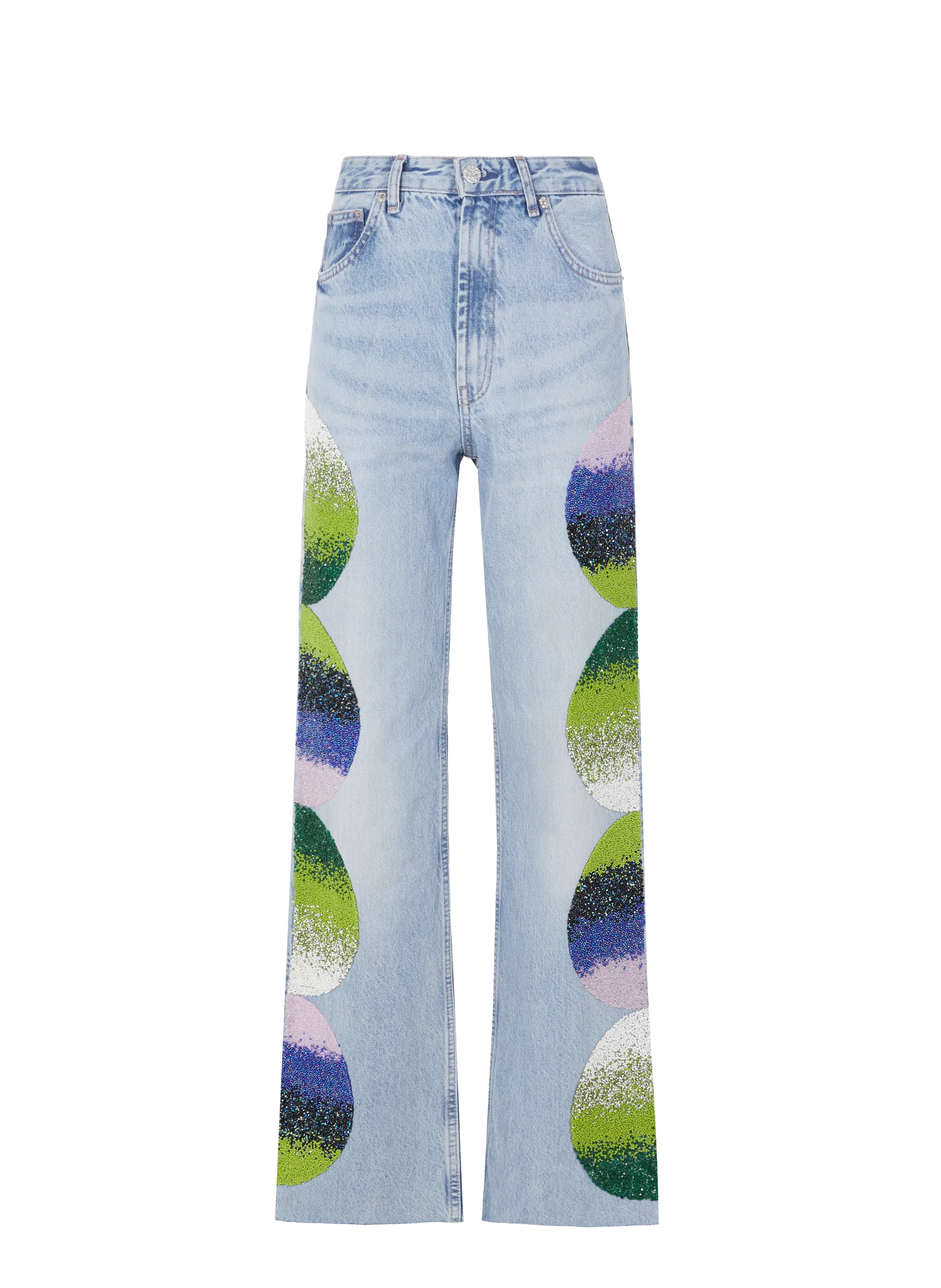 GERMANIER  Cotton denim jeans with rhinestones and beads - Green