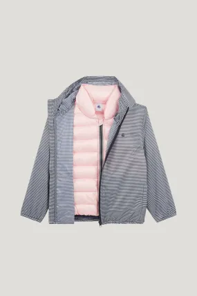 Girl's 3-in-1 Navy & White Stripes With Pink Inner Windbreaker