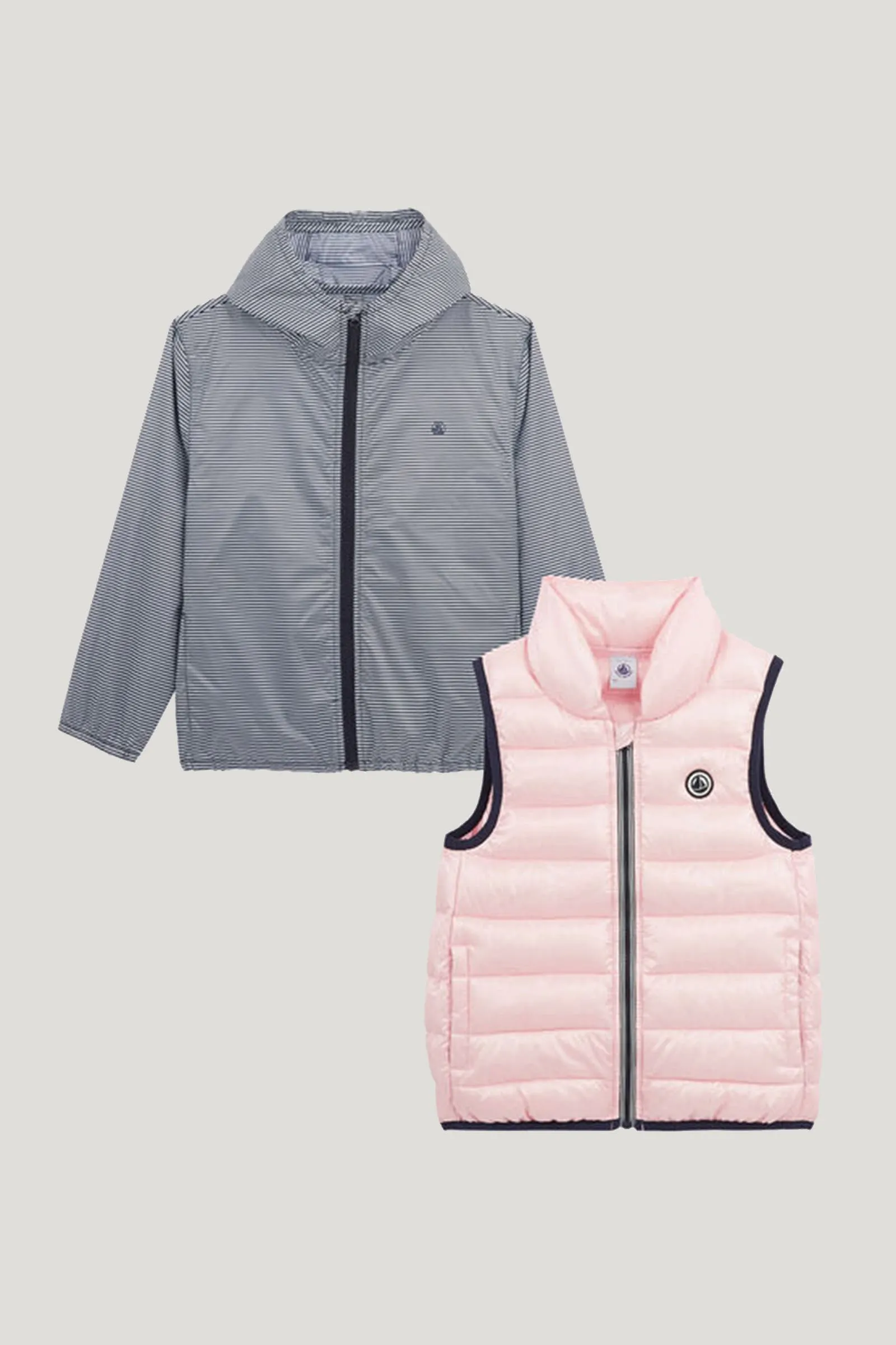 Girl's 3-in-1 Navy & White Stripes With Pink Inner Windbreaker