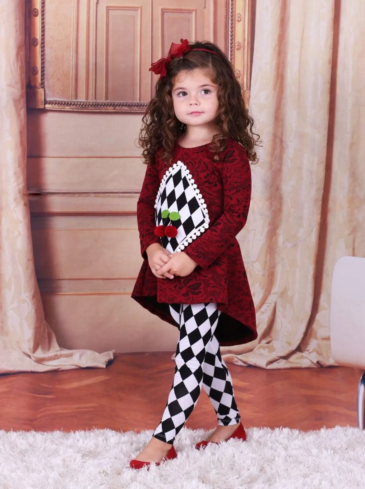 Girls Cherry On Top Hi-Lo Tunic and Checkered Legging Set