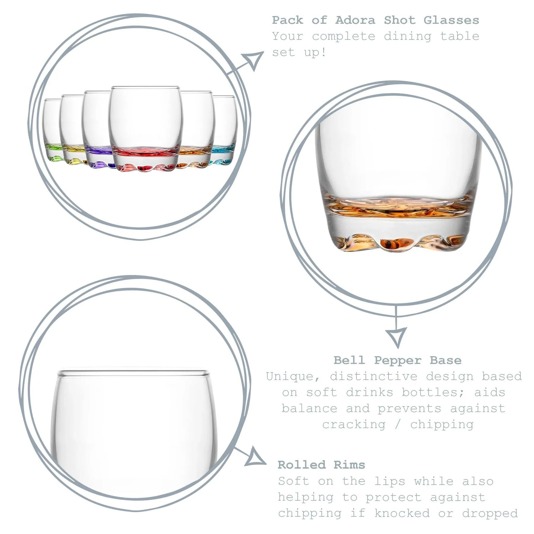 Glassware | Adora Coloured Shot Glasses - 80ml - 6 Colours - Pack of 12 | LAV