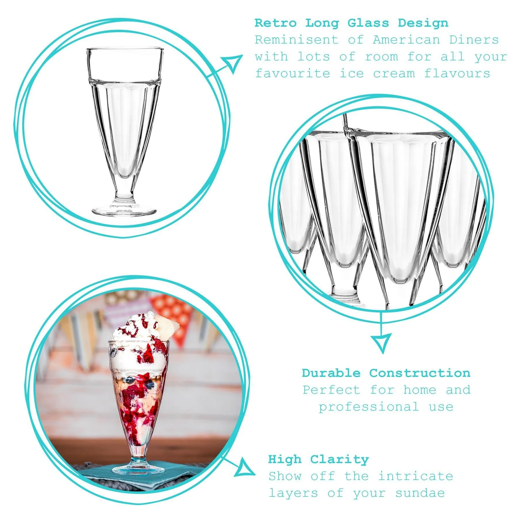 Glassware | Ice Cream Sundae Glasses - 350ml - Clear - Pack of 4 | Argon Tableware