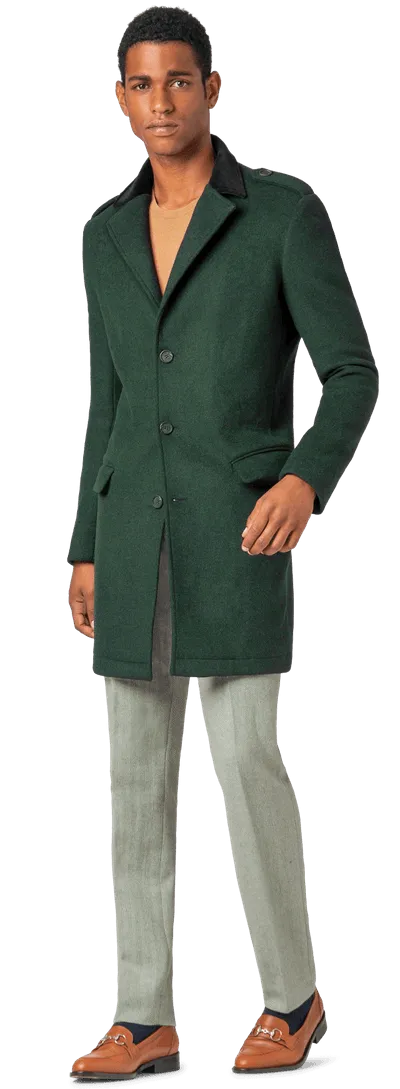 Green Unlined Overcoat with contrasted Collar