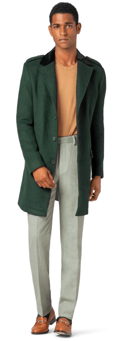 Green Unlined Overcoat with contrasted Collar