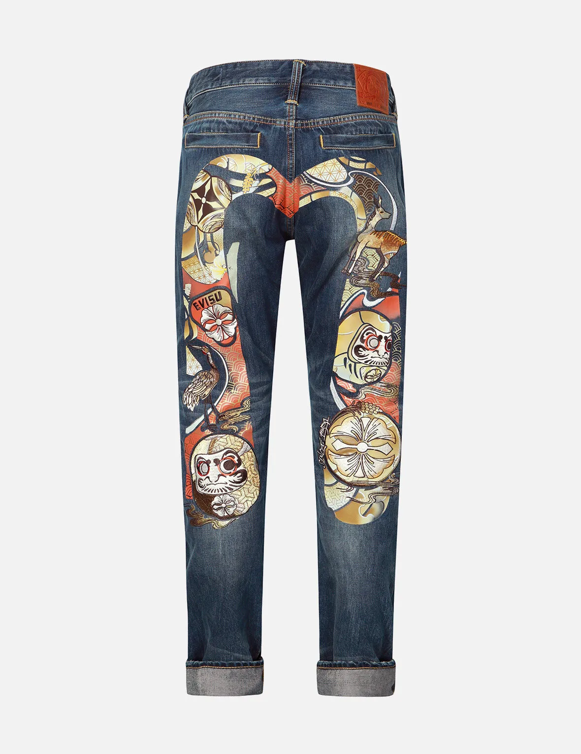 Hanafuda Daruma Daicock Embroidery Carrot Fit Denim Jeans #2017