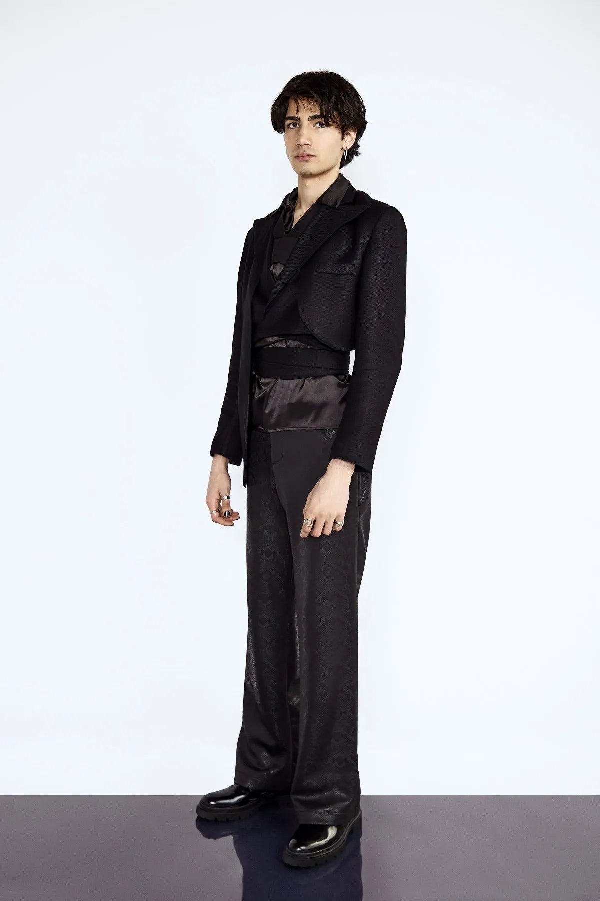 His Black Asymmetrical Tailored Jacket Modern Twist on Classic