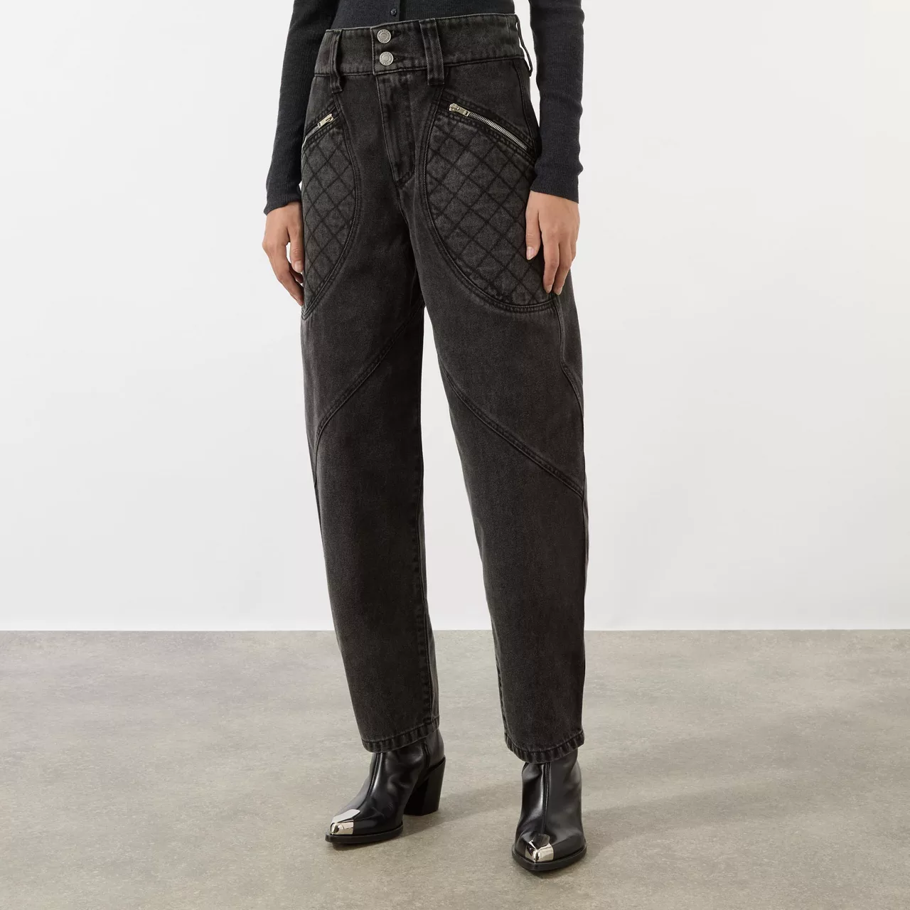 ISABEL MARANT Catarina Quilted-Pocket Jeans - Dark Grey