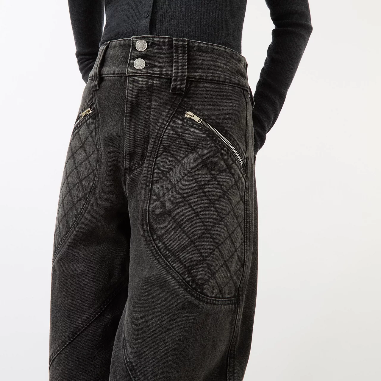 ISABEL MARANT Catarina Quilted-Pocket Jeans - Dark Grey