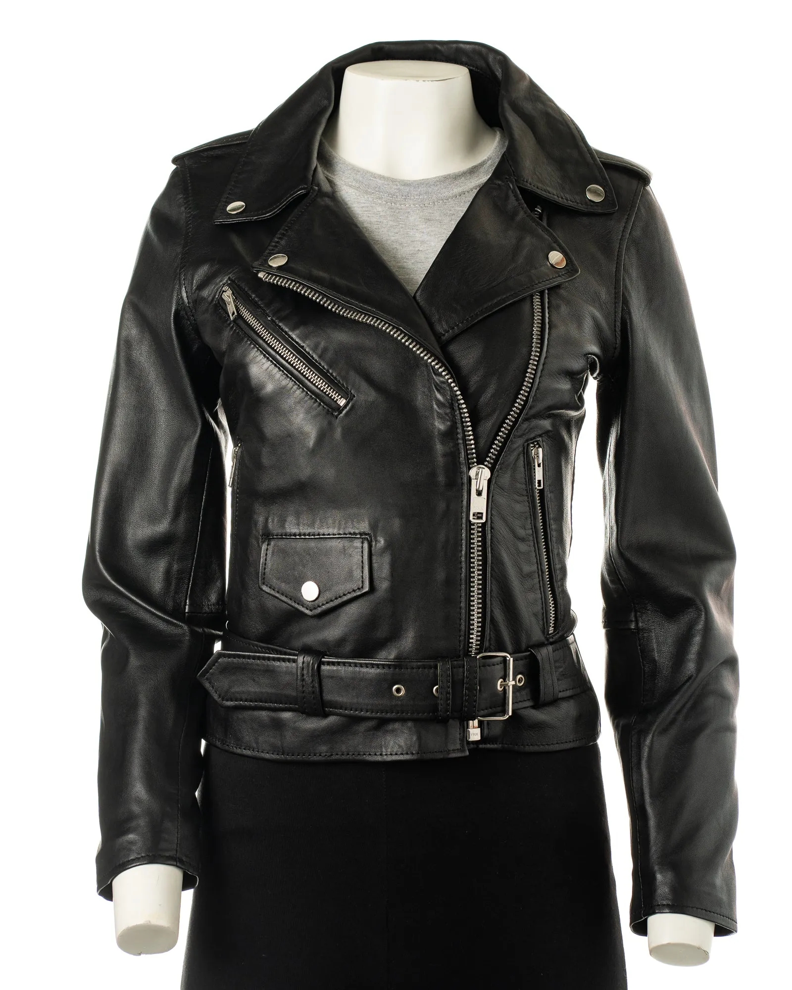 Ladies Classic Brando Style Leather Jacket: Bettina