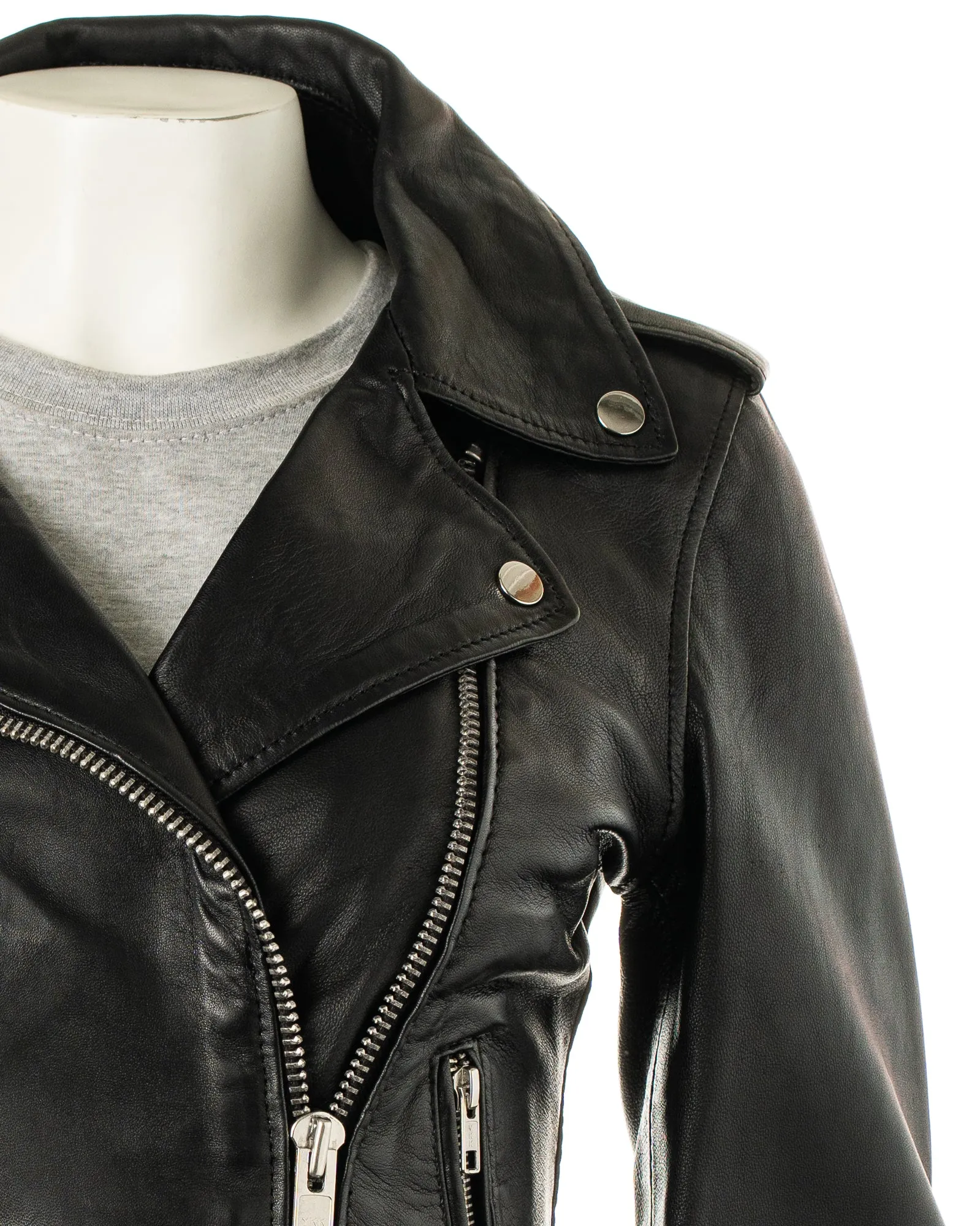 Ladies Classic Brando Style Leather Jacket: Bettina