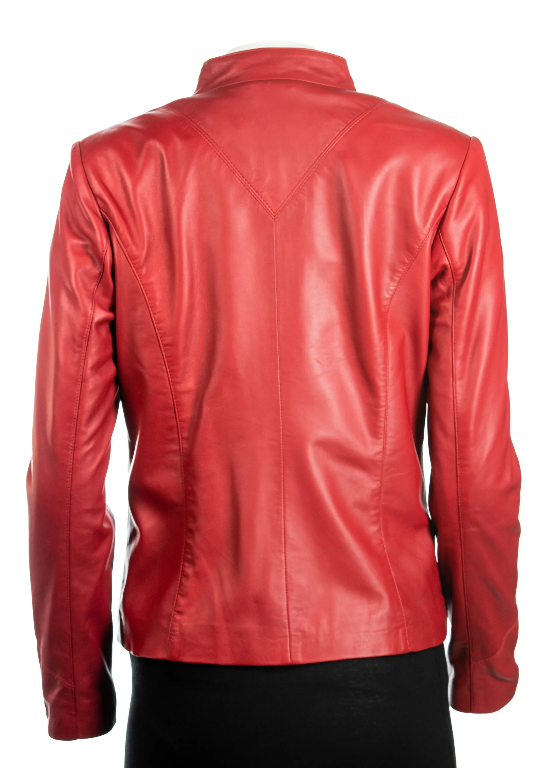 Ladies Tan Plain Short Zipped Leather Jacket: Angelina