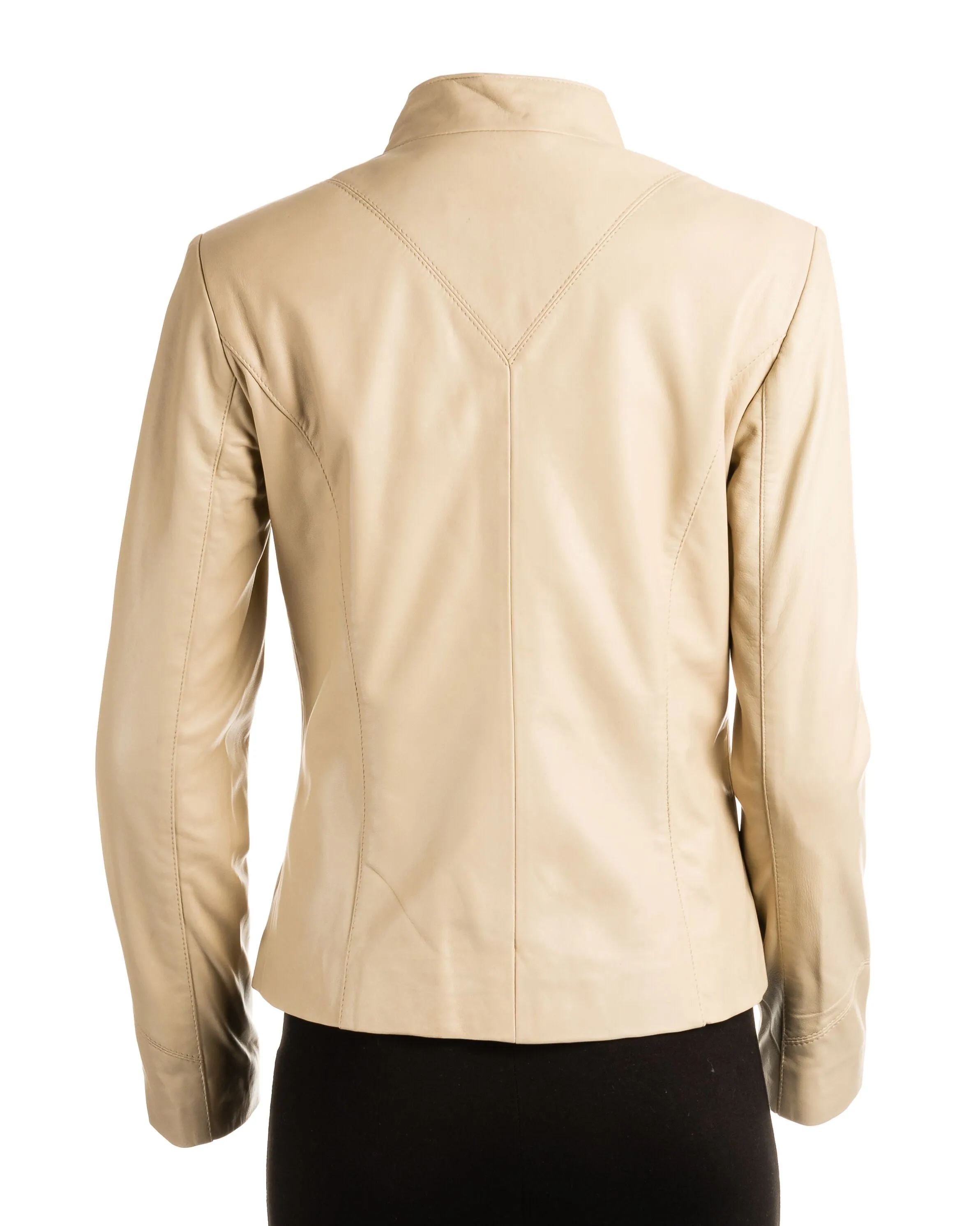 Ladies Tan Plain Short Zipped Leather Jacket: Angelina