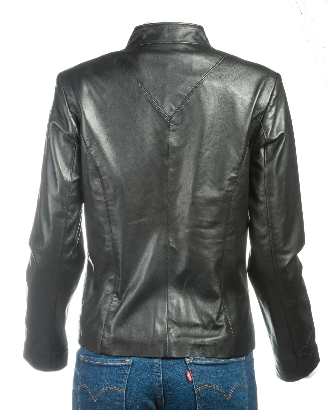 Ladies Tan Plain Short Zipped Leather Jacket: Angelina