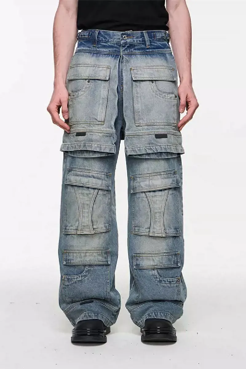 Layered Utility Washed Jeans