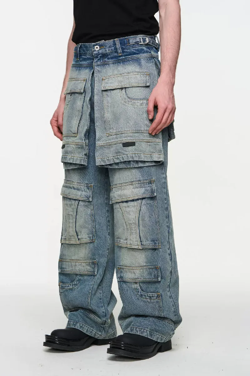 Layered Utility Washed Jeans