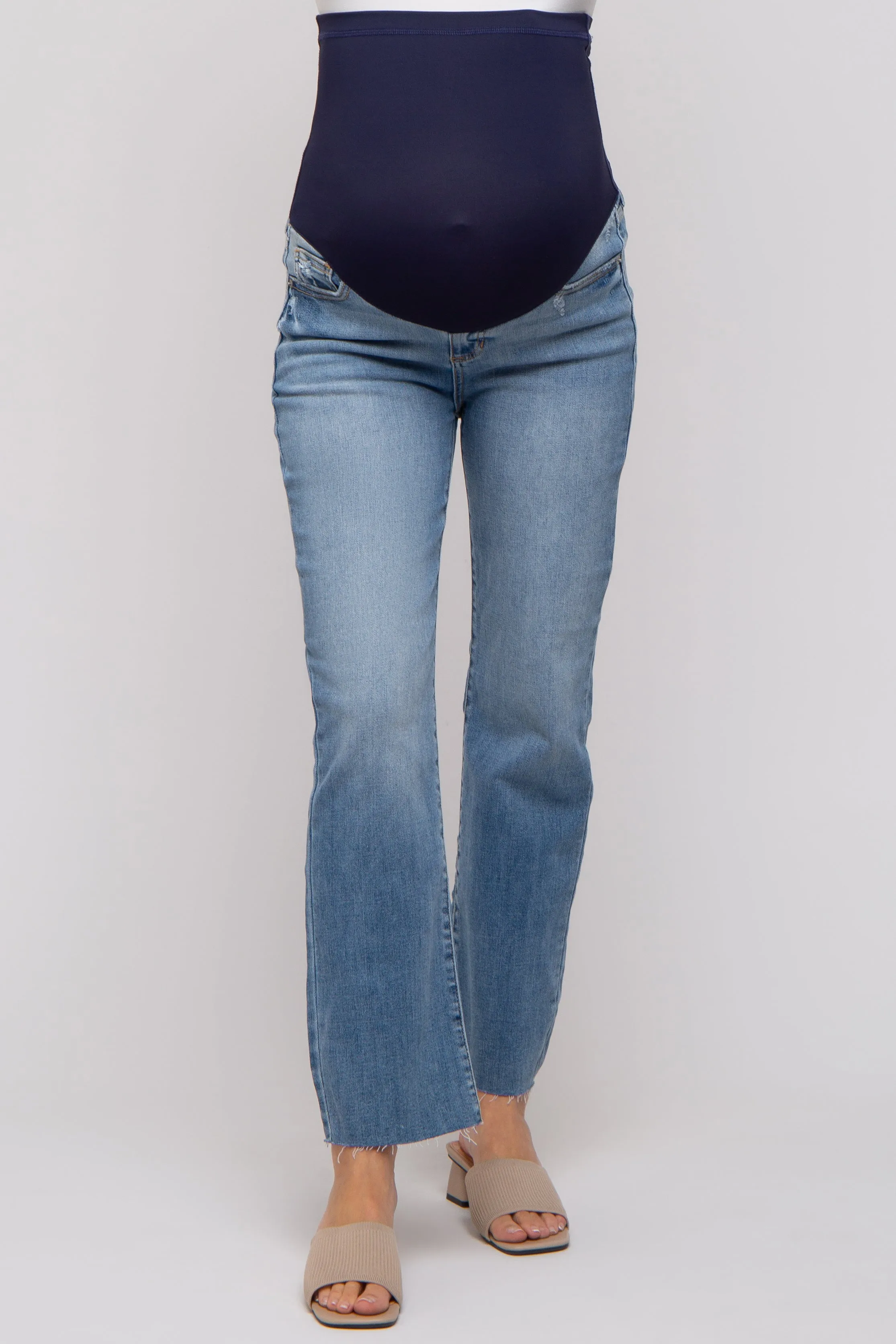 Light Blue Raw Hem Straight Maternity Jeans