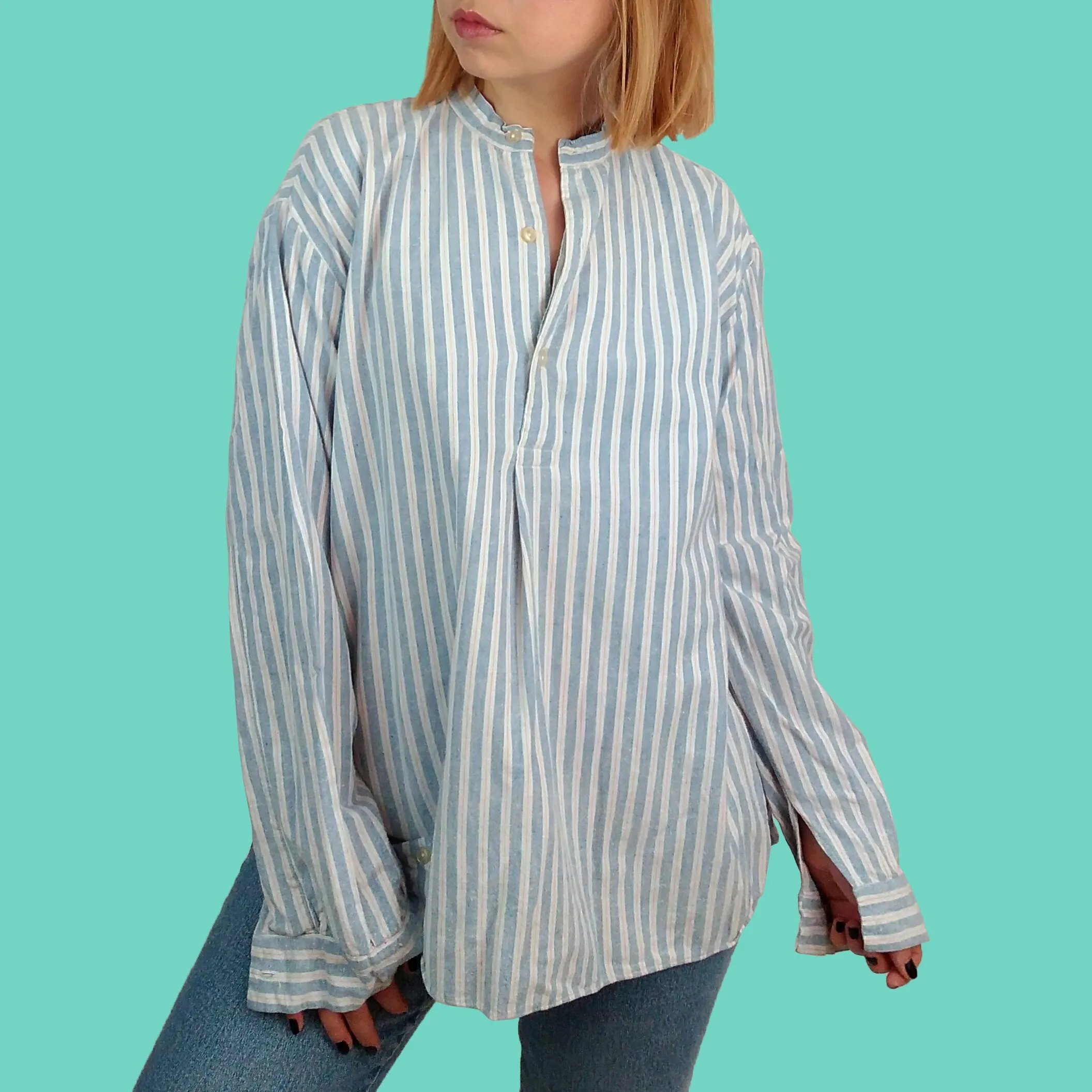 Linen Striped Oversized Tunic Blouse