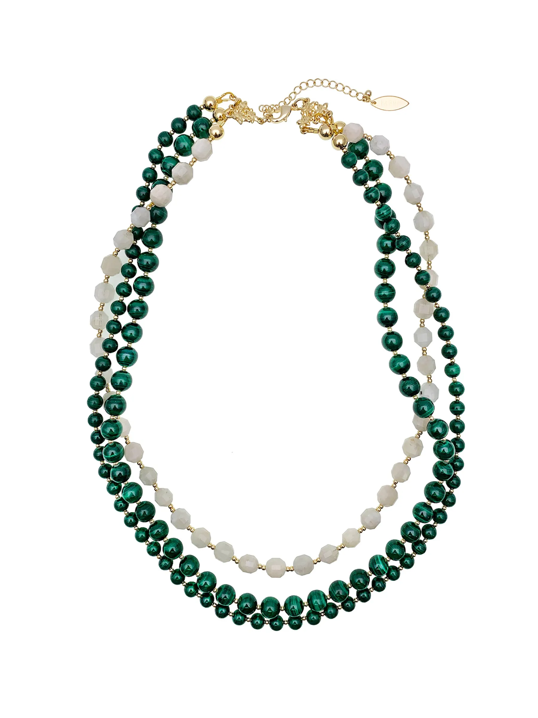 Malachite With Moon Stone Triple Strands Necklace EN004