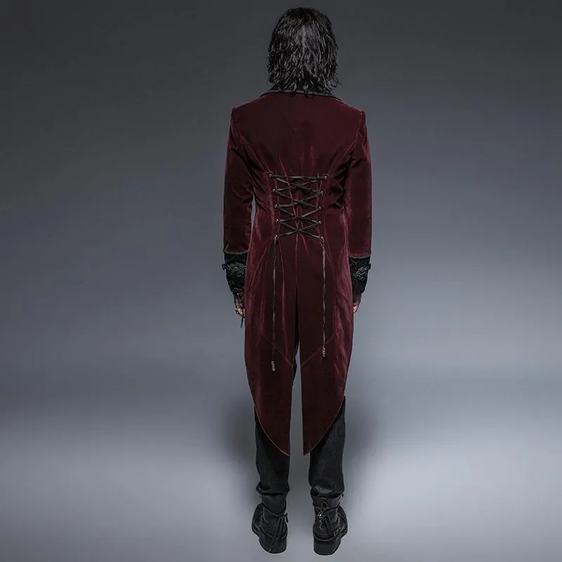 Men's Gothic Victorian Scissors Tail Velour Overcoat