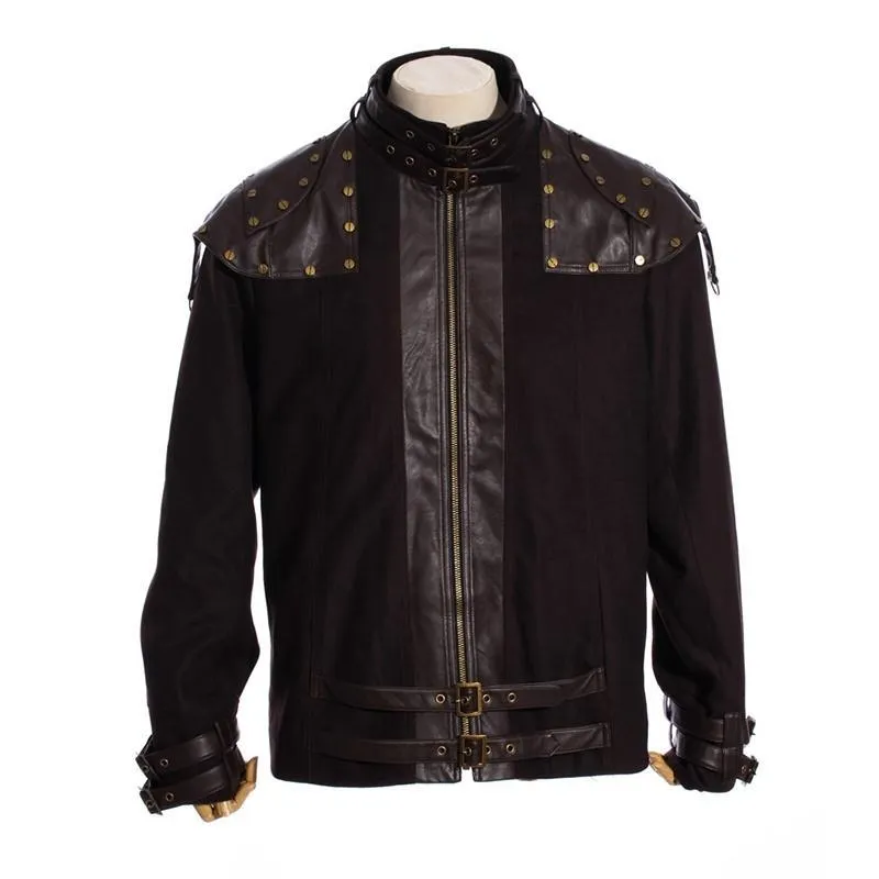 Men's Steampunk Faux Leather Epaulet Jacket