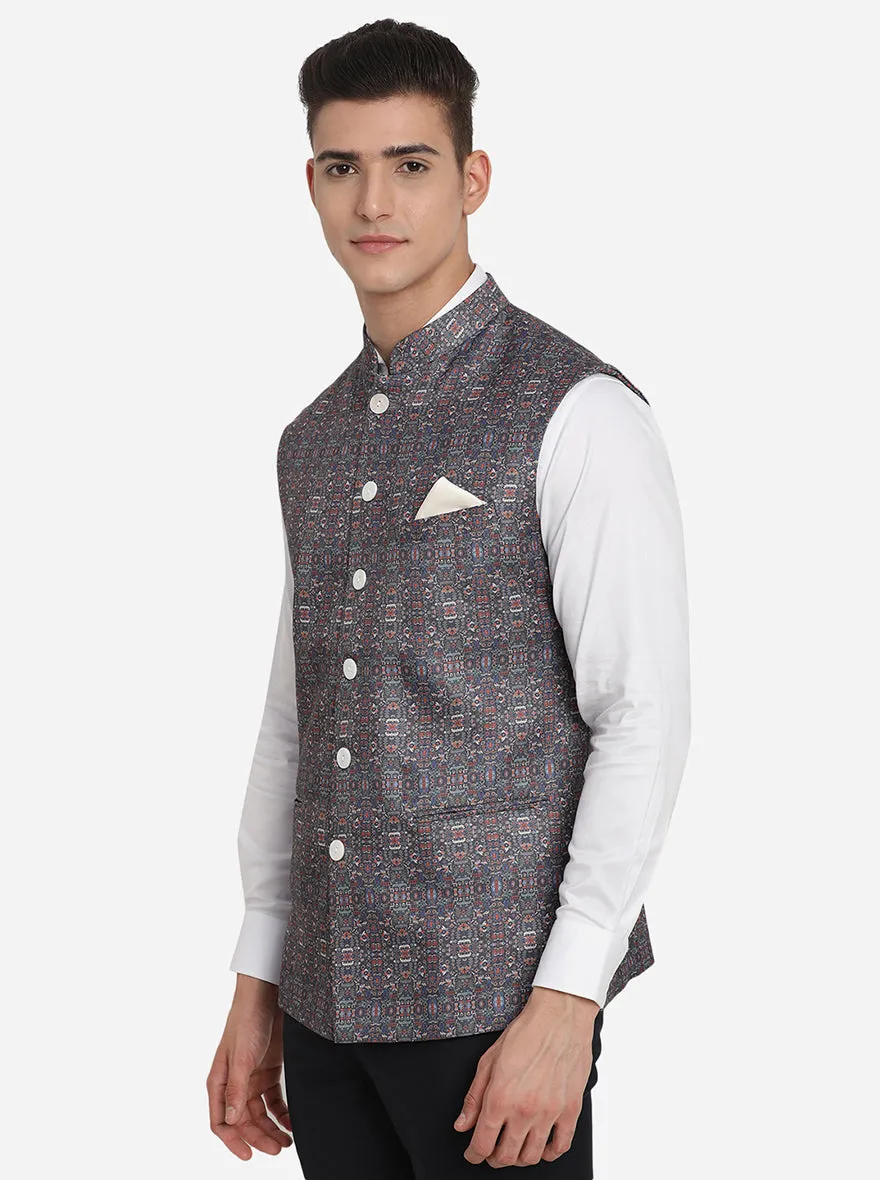 Multicolor Printed Regular Fit Bandhgala Jacket | JB Studio