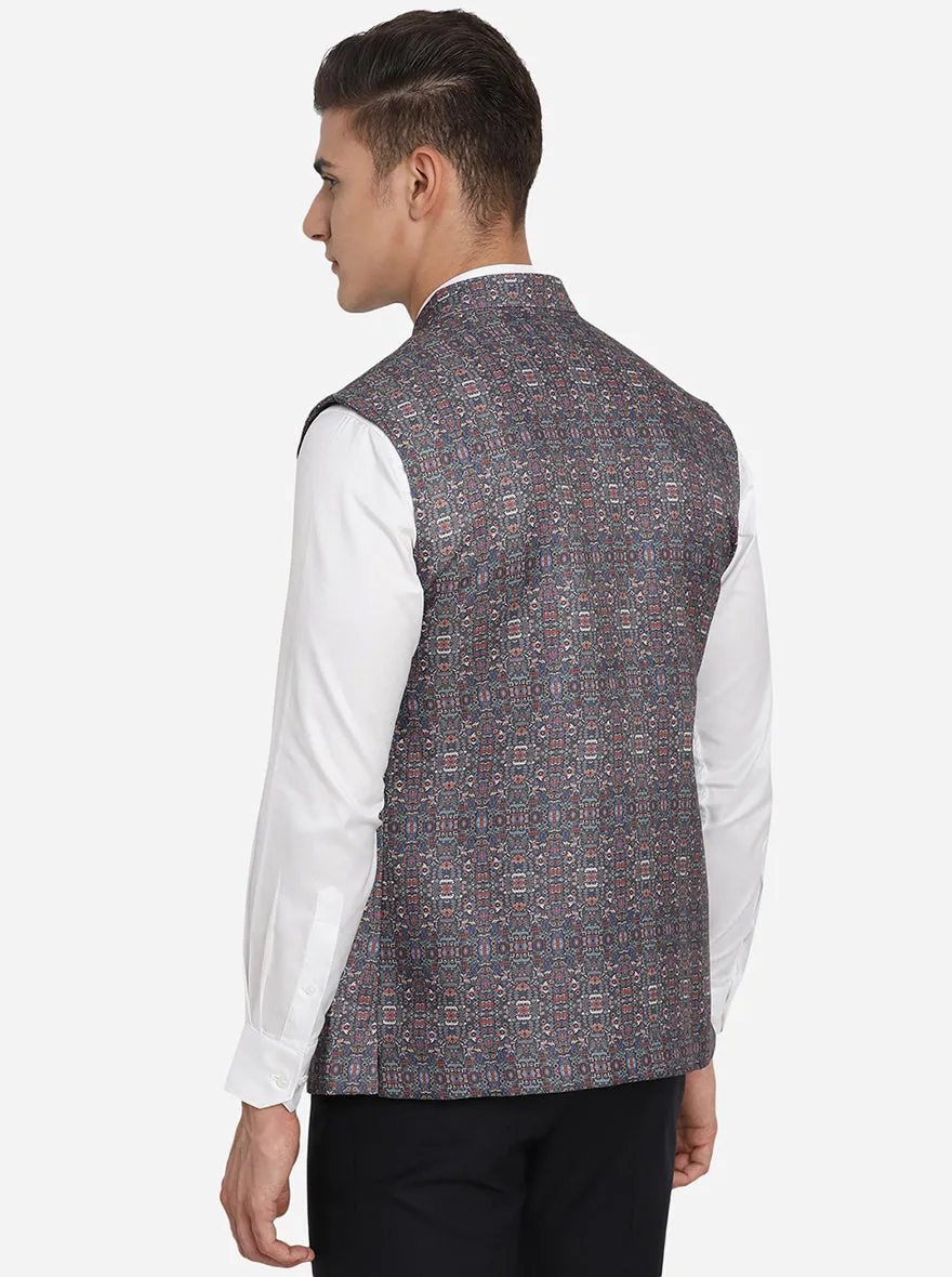 Multicolor Printed Regular Fit Bandhgala Jacket | JB Studio