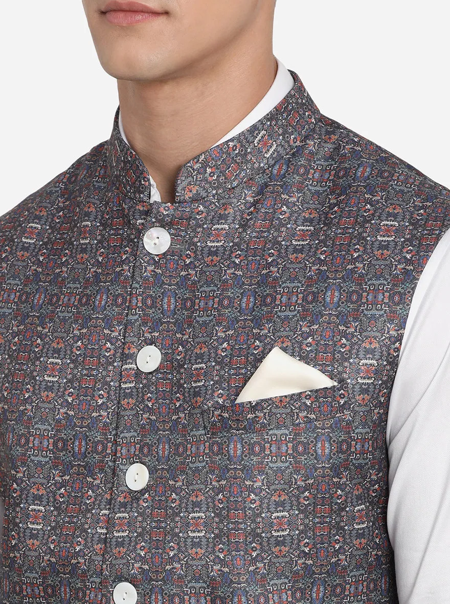 Multicolor Printed Regular Fit Bandhgala Jacket | JB Studio