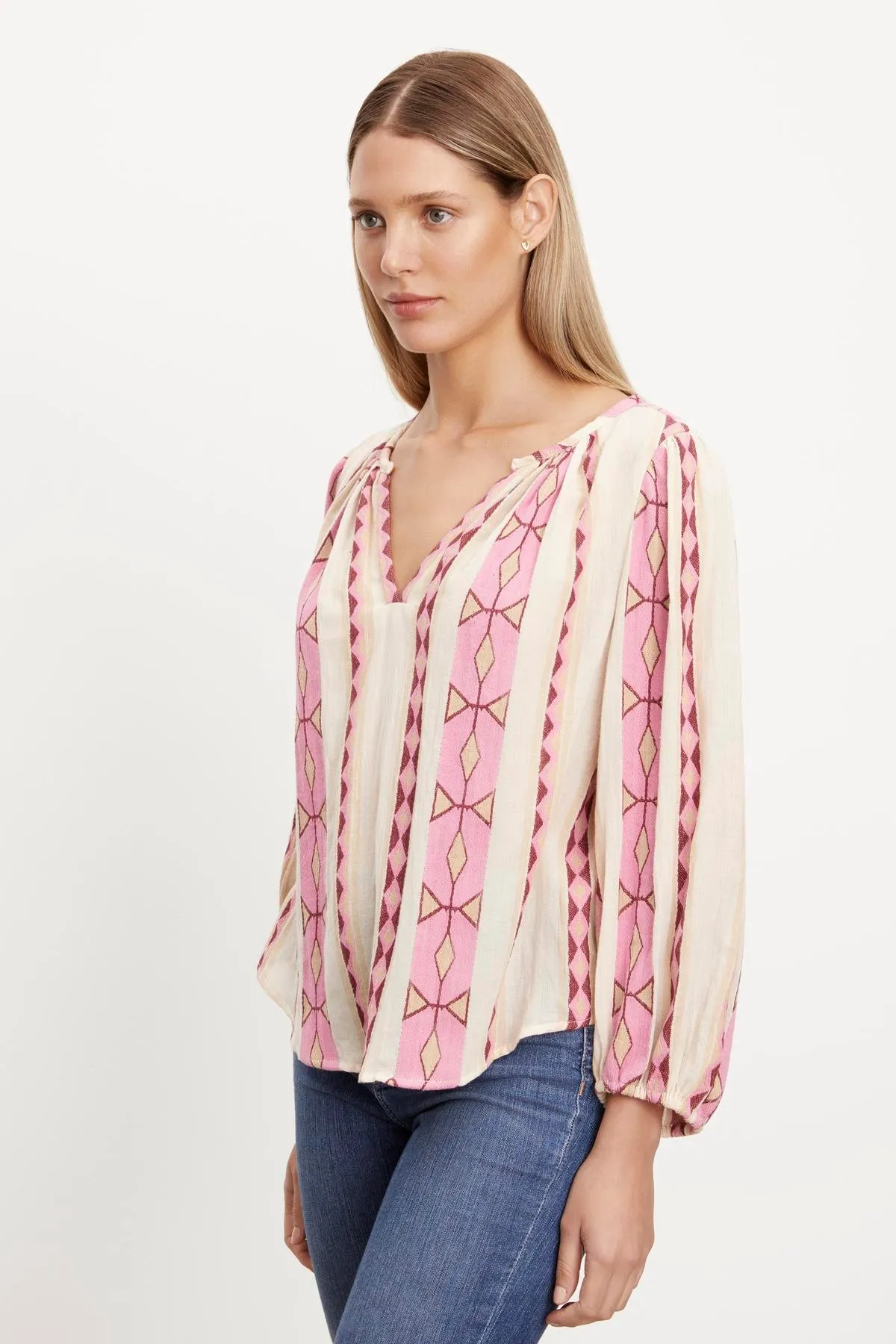 NANNI JACQUARD V-NECK BLOUSE