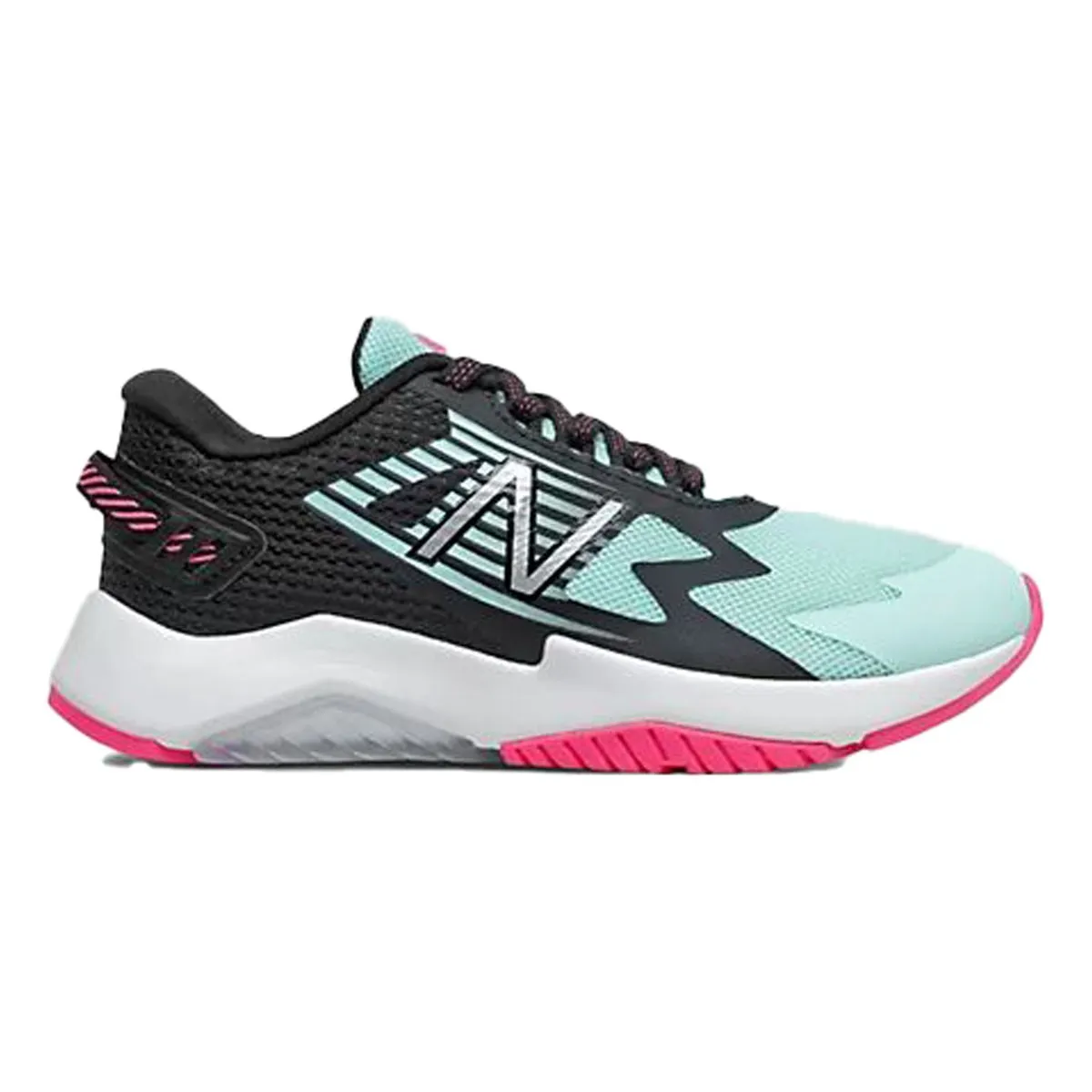 New Balance Girls Rave Run Sneaker- White Mint and Black