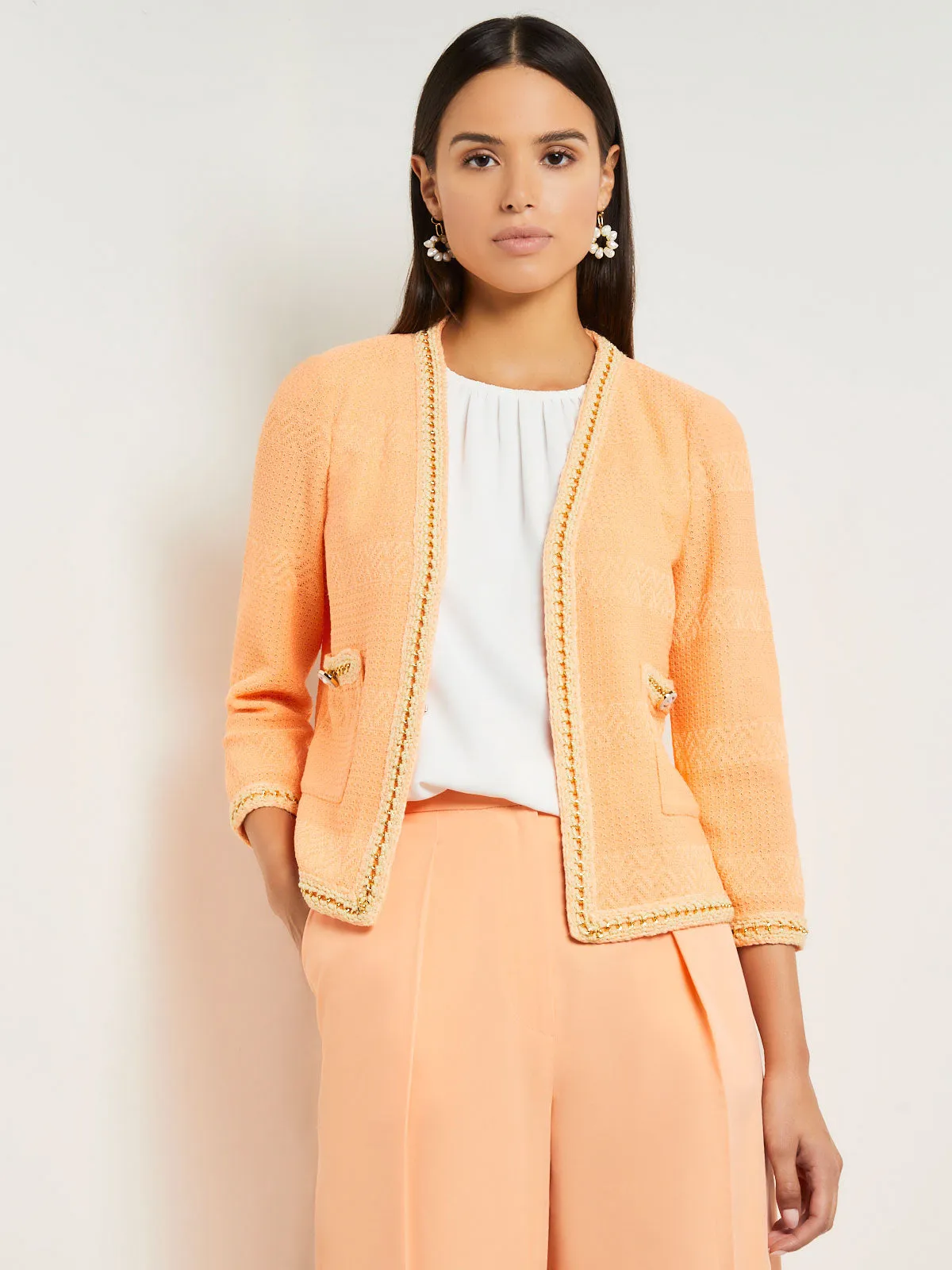 Open Front Heritage Fit Jacket - Burnout Knit Chain Trim