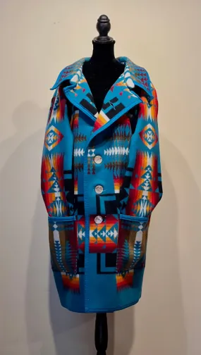 Overcoat- Blue and Orange Tribal Print