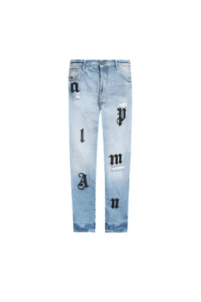 Palm Angels Logo Patch Light Blue Jeans