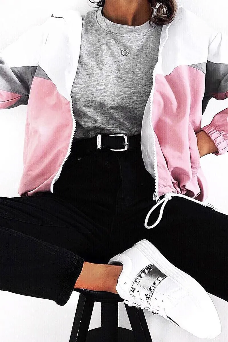 Pink Colour Block Windbreaker Jacket - Karina