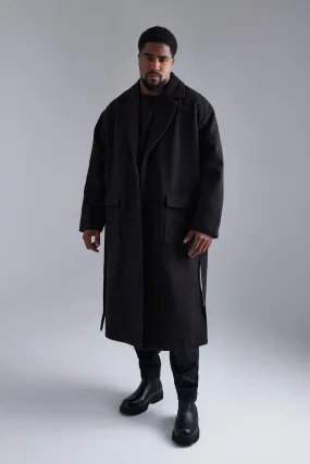 Plus 2 Pocket Longline Belted Overcoat | boohooMAN UK