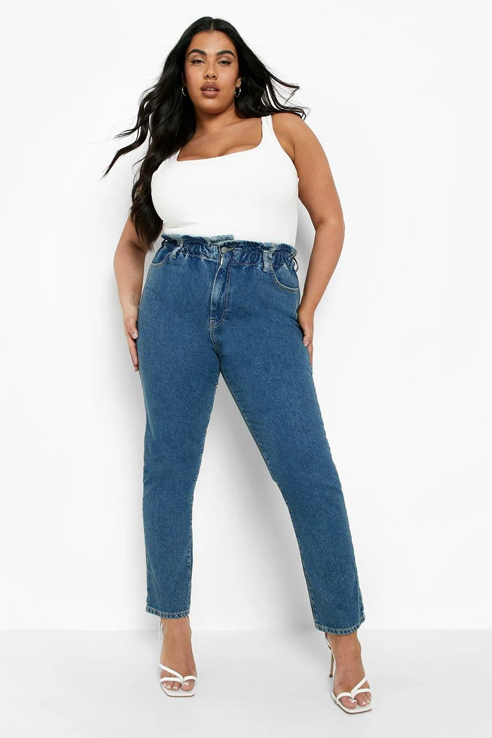 Plus Elasticated Paperbag Waist Mom Jeans